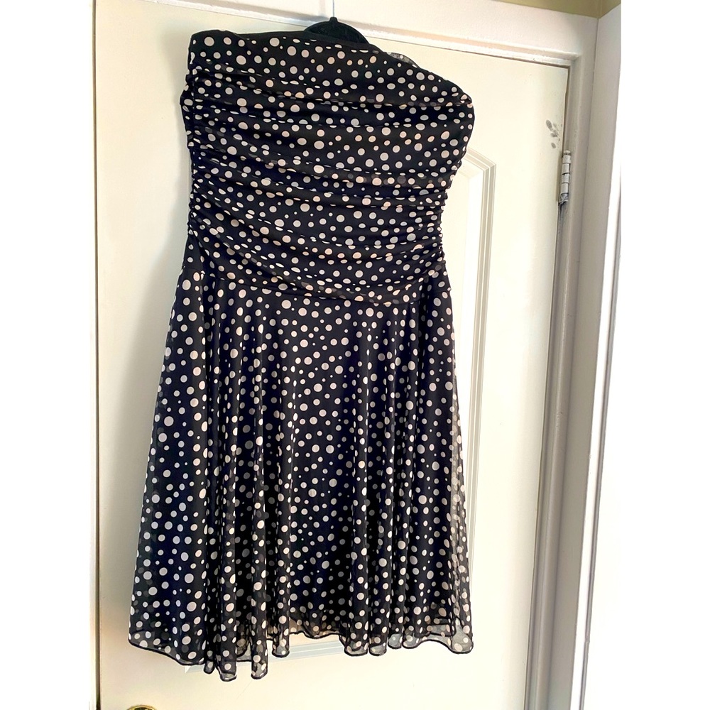 Size 16 Connected Apparel strapless black and white polka dot summer dress.